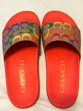 Coach Rainbow Multicolor Signature Slide Sandals